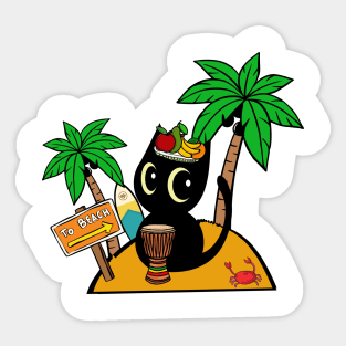 Funny black cat is on a deserted island Sticker